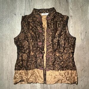 Brown and gold vintage Chinese vest with dragon design